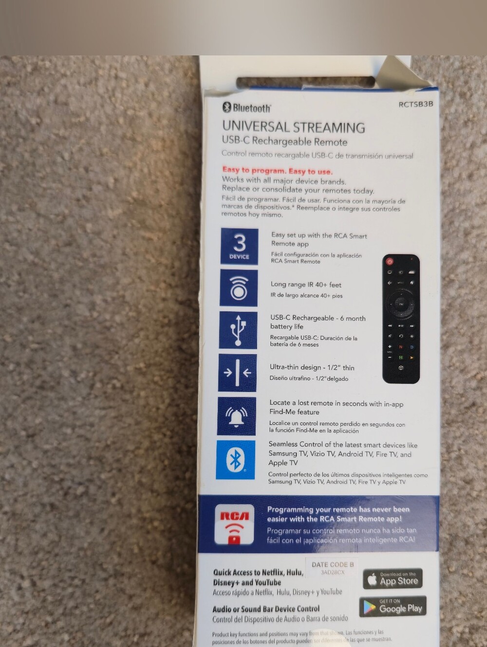 RCA RCTSB3B 3-Device Bluetooth Rechargeable Streaming Remote Control - Picture 3 of 4